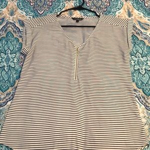 B/w stripe zipper front silky shirt